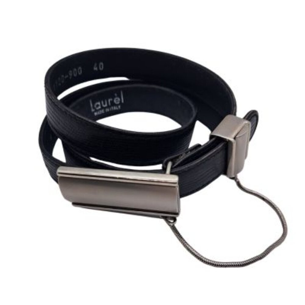 Rare Vintage 'Laurel' Leather Belt with a 2 Piece Sliding Buckle and Chain